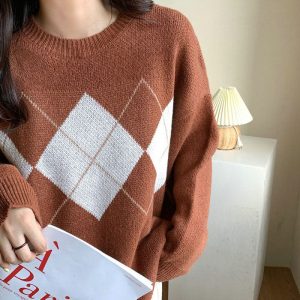 too well brown argyle sweater boogzel clothing.jpg