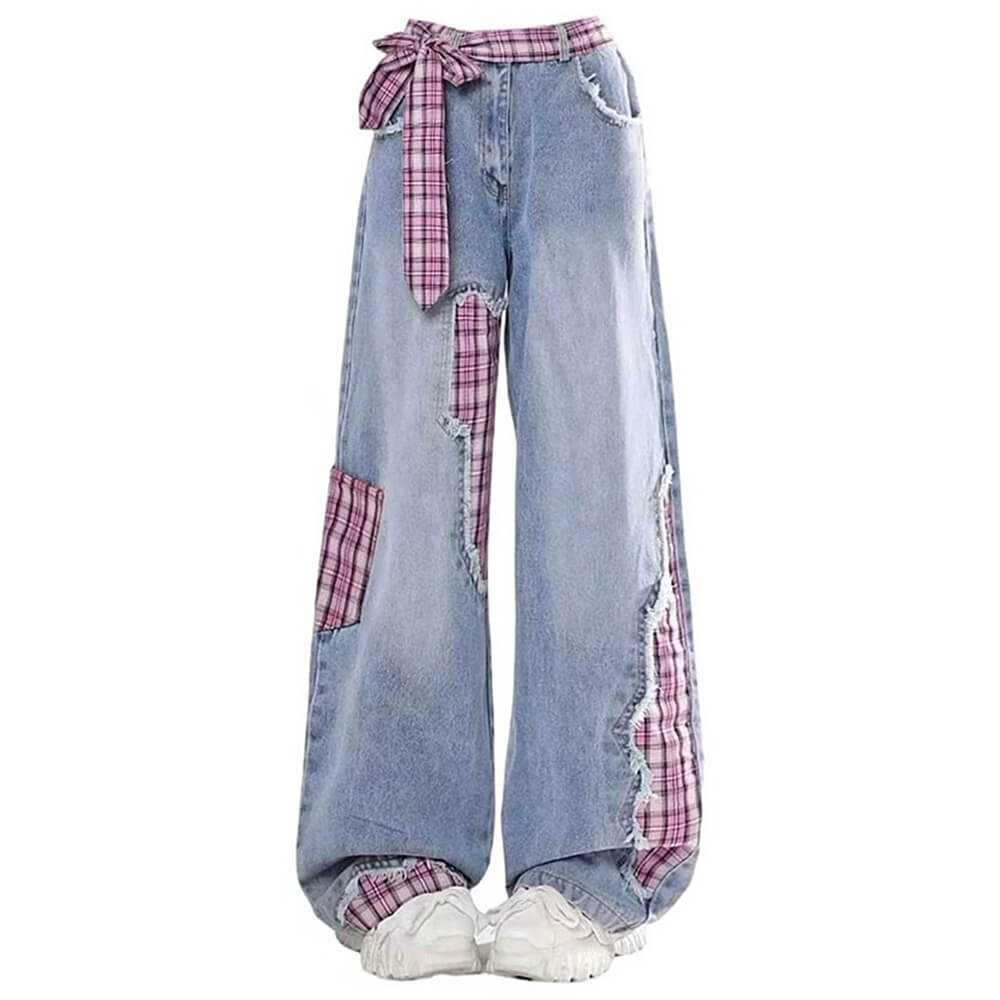 teen spirit plaid patchwork jeans