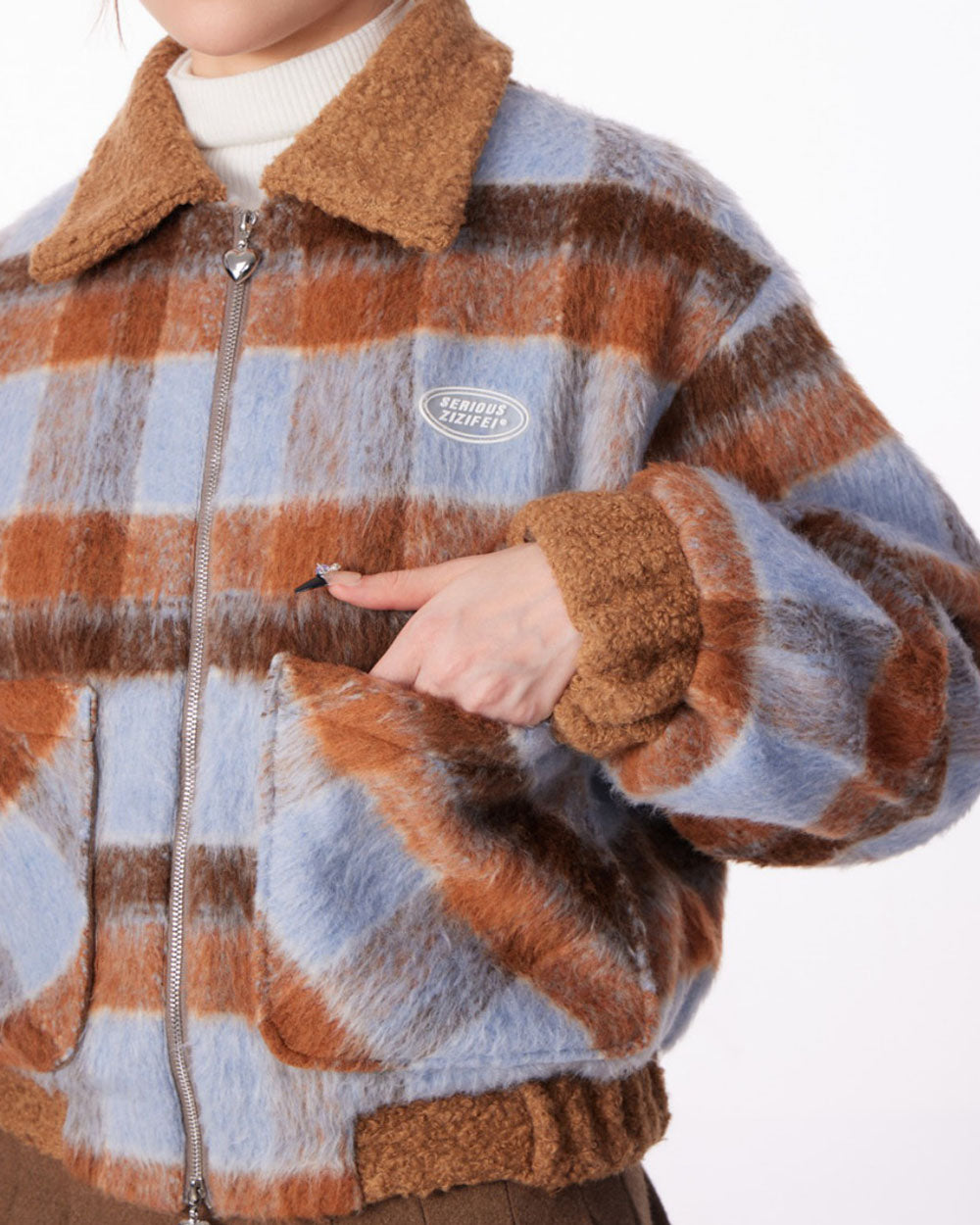preppy style warm checkered jacket