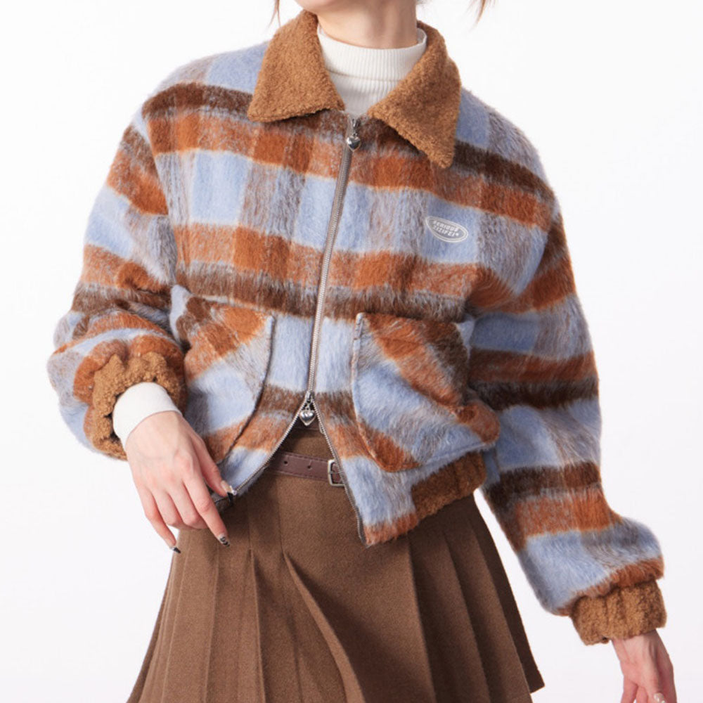 preppy style warm checkered jacket