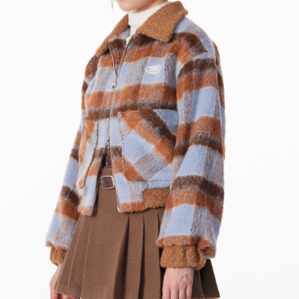 preppy style warm checkered jacket